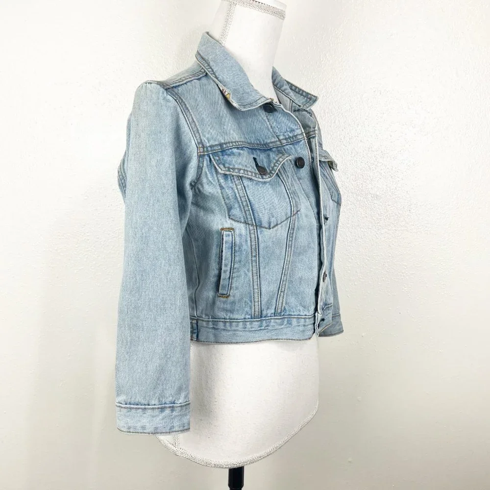 Vintage 90s Hard Rock Cafe Orlando Cropped Denim Jacket Youth 8 Embroidered Kids